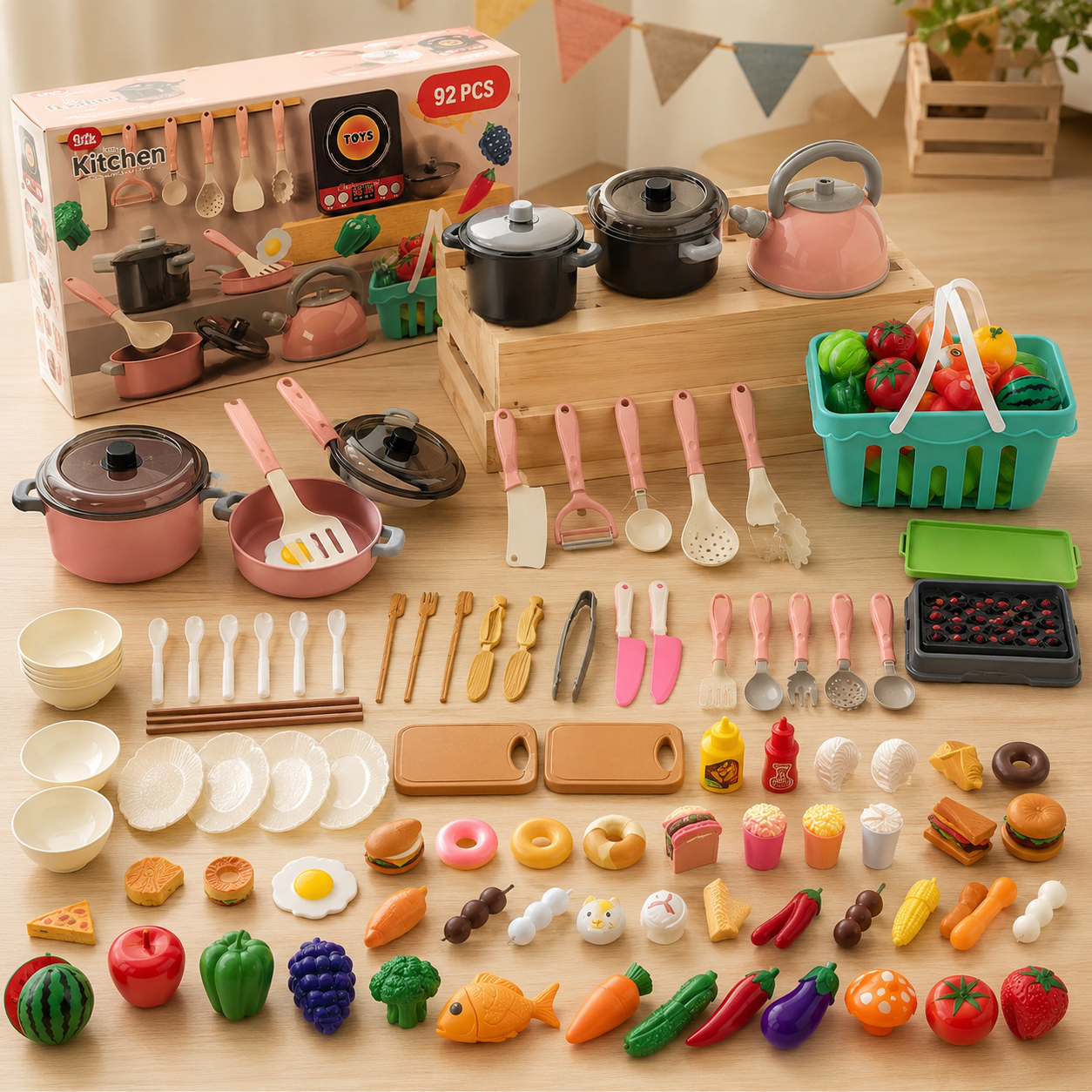Little Chef™ Kids Kitchen Play Set – 92 Piece Pretend Cooking & Food Accessories Kit