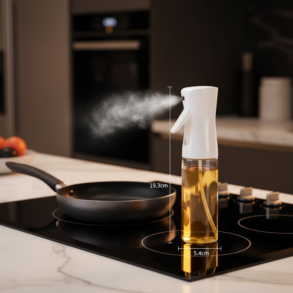 Oil spray at stovetop with dimensions