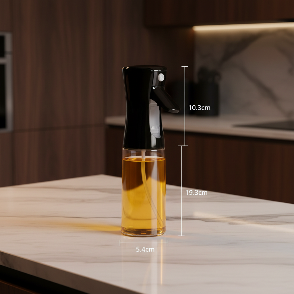 Oil spray on marble countertop with dimensions